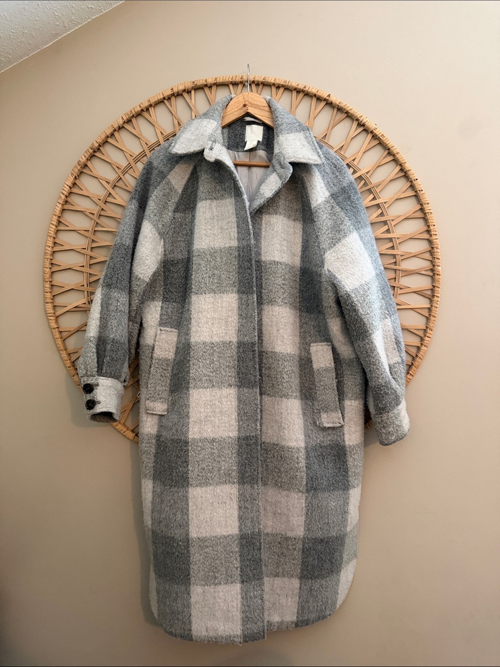 H&M Gray Plaid Long Shacket